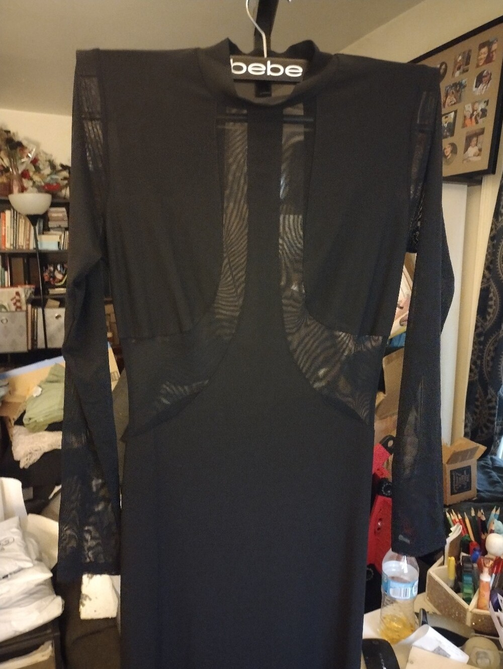 NWT Fashion Nova Black Long Sleeve Mesh Inset Bodycon Dress Large